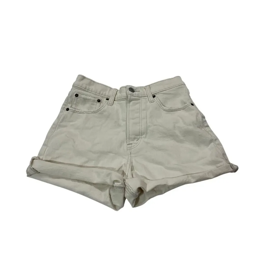 Abercrombie & Fitch Womens 25 The Dad Short High Rise Button Fly Summer Cream